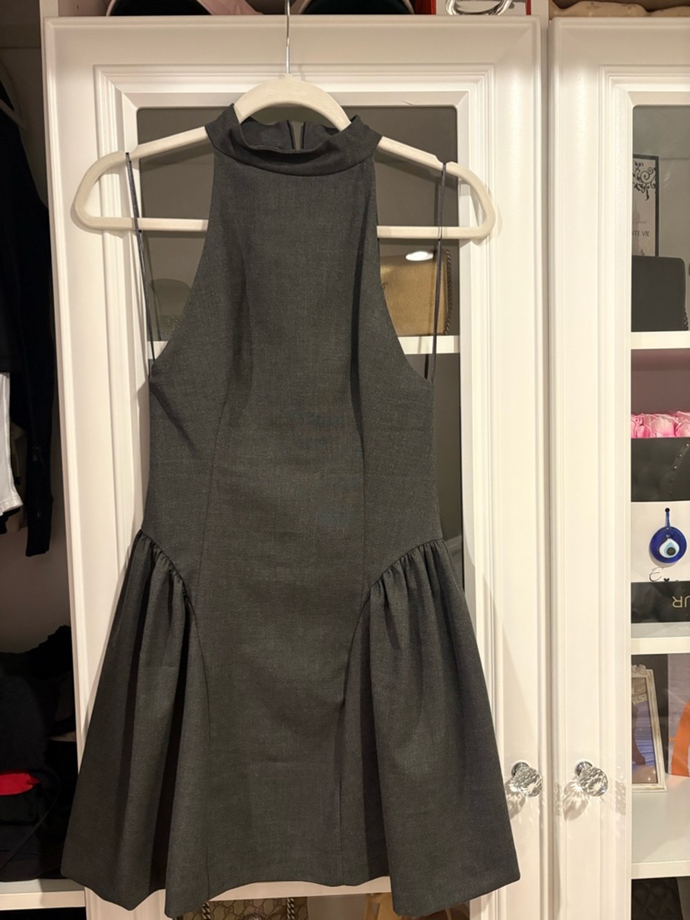 Zara Dark Gray High-Neck Sleeveless Mini Dress